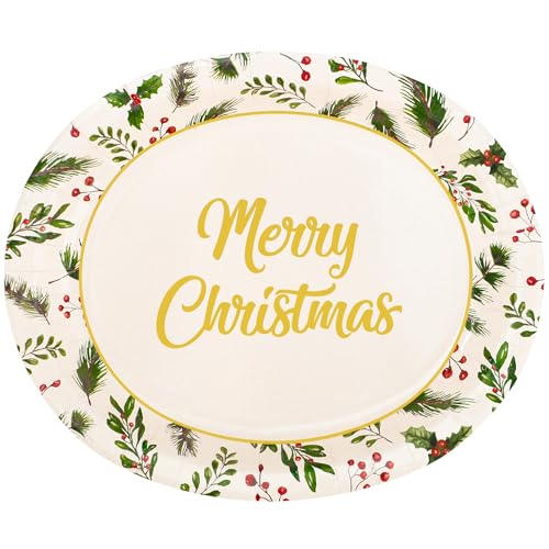 50PCS Christmas Holly Oval Paper Plates 10 50PCS Christmas Holly Oval Paper Plates 10