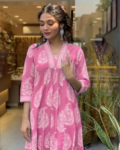 Image of PARTHVI Women's Rayon Blend Anarkali Printed Kurta with Pant & Dupatta & Dupatta