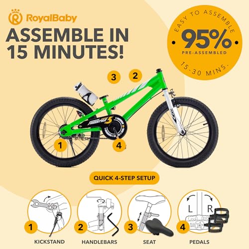 Image of RoyalBaby Bicycle for Kids Cycle for 5-8 Years Boys & Girls 18 Inch | Training Wheels | Adjustable Seat | 1 Year Warranty | Green
