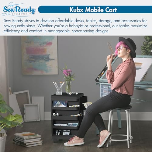 Image of Kubx Rotating 4-Sided Mobile Storage Organizer with Glass Top Multiple Compartments