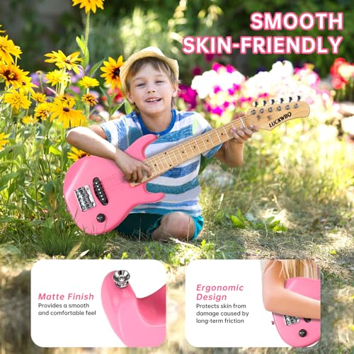 Image of 30 Inch Kids Electric Guitar Beginner Kits ST Style Mini Electric Guitar for Boys Girls,Electric guitar Starter Kit w / 5W Amplifier, Strap, Gig Bag, Strings, tuner,strings,Picks(Pink)