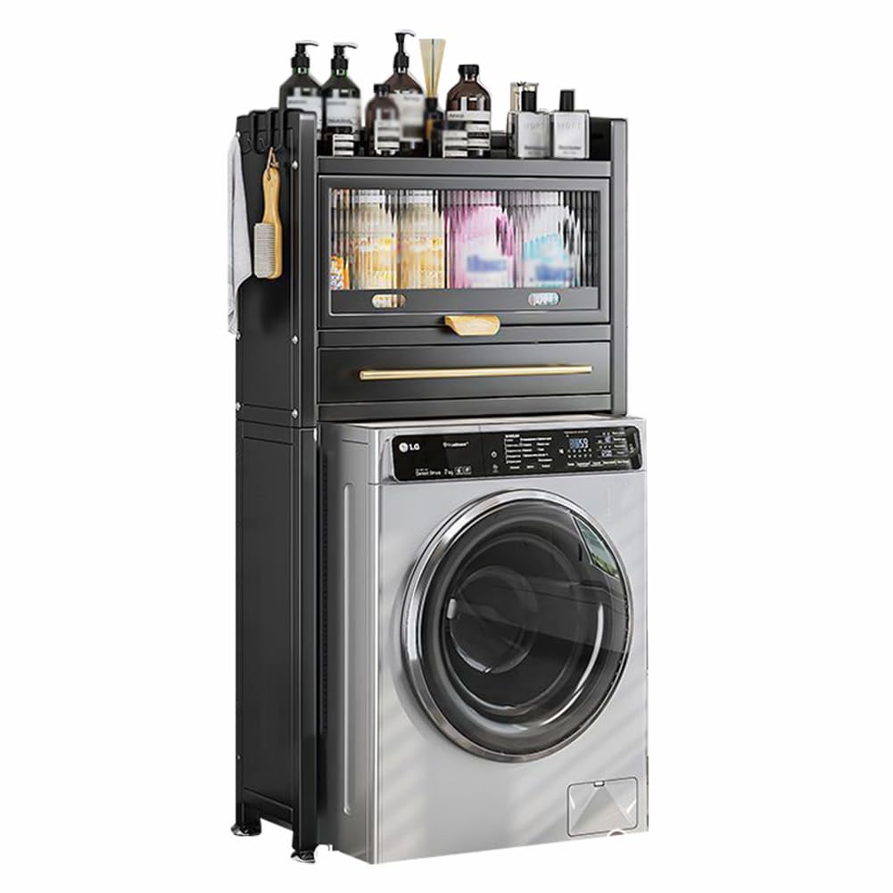 Washing Machine Cabinet, Space-Saving Furniture Over Washing Machine with Doors, Over the Toilet Storage Unit with Drawer, Shelf Over the Toilet for Bathroom and Laundry B 70 x 25 x 147 cm