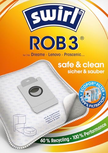 Swirl Rob 3 Ecopor Staubsaugerbeutel (8 Beutel), Reißfeste Staubbeutel Für Einige Dreame, Lenovo, Proscenic, Eufy & Ultenic, Im Umweltfreundlichen Umk