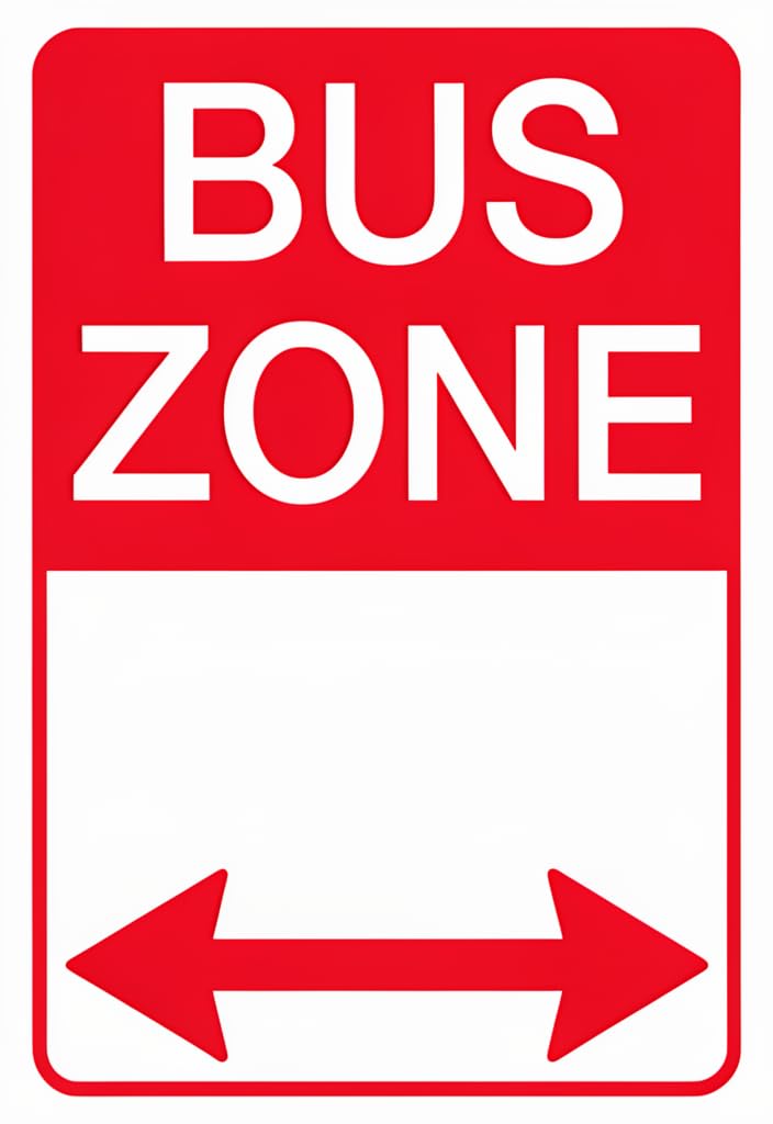 peiyeety Bus Zone Tin Sign 12x8 Inch | Red & White Parking/Traffic Metal Wall Plaque with Double Arrow | Bold Reflective-Style Decor for Garage, Workshop, Office, Man Cave | Gift Idea
