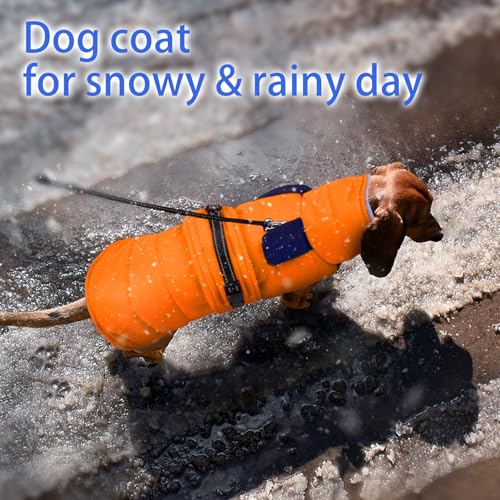 Image of MIGOHI Dog Winter Coat - Reflective Medium Dog Snow Jacket with Thick Turtleneck,Windproof Pet Fleece Vest, Cold Weather Coat for Medium Dogs, Snowproof for Hiking,Camping,L,Orange
