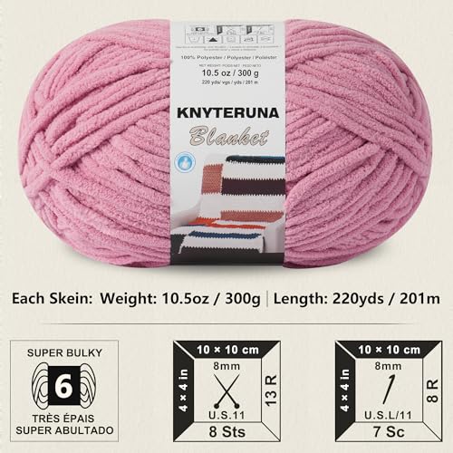 Image of #6 Super Bulky Blanket Yarn for Crocheting - 4 Skeins(Each 10.5oz /300g, 220yds /201m), Chunky Chenille Thick Plush Big Soft Yarn for Crocheting Knitting Blankets, Dusty Pink