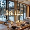 KSANA Chandeliers for Dining Room, 5 Light Linear Chandelier Modern Farmhouse Kitchen Island Light with Seeded Glass Pool Table Light for Kitchen, Dining Room, Living Room