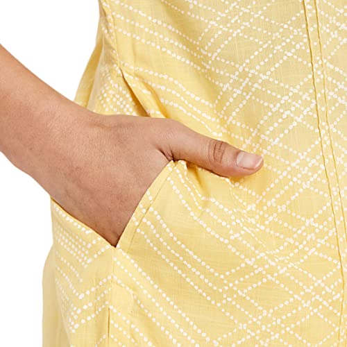 Image of Fabindia Women Cotton Pintuck Hand Block Printed Long Kurta White