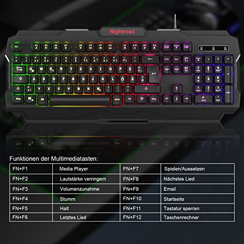 Gaming Tastatur mit Maus (DE Layout) 7 Tasten Gaming Maus mit 7 LEDs als Beleuchtung (600/800/1200/1600/2400 / 3200 DPI Einstellbar) Rainbow Hintergrundbeleuchtung Gaming Keyboard for Xbox One PS4 PC - Image 3
