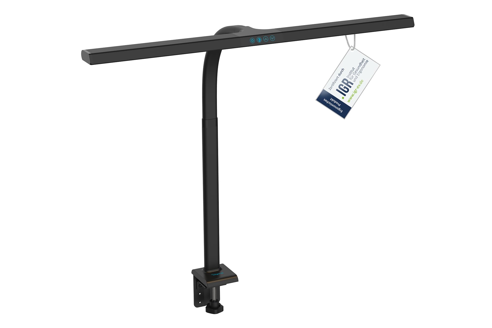 DIGITUS LED Schreibtischlampe – 2400 Lumen – 80 cm Breit – 16W – Schwarz | 1000 Lux – 4-stufige Farbtemperatur – Dimmbar – Touch-Control – flexibler Lampenarm – Klemmfuß – Tageslichtlampe
