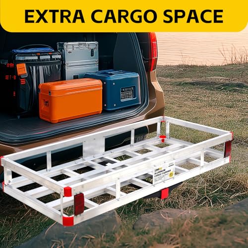Image of MaxxHaul 70108 Aluminum Cargo Carrier With High Side Rails- Trailer Hitch Mount For RV's, Trucks, SUV's, Vans, Cars With 2 inch Hitch Receiver - 500-lb Load Capacity, Grey, 49 inch x 22.5 inch