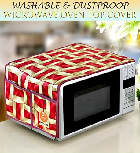 Image of KANUSHI Industries Microwave /Oven Top Cover with 4 Utility Pockets (VAR1-MICRO-RED-GOLDEN-LINE-01)