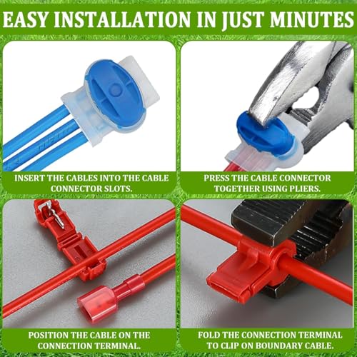 3-in-1 Rasenroboter Kabel-Set: 10 kabelverbinder mähroboter + 50 erdnägel + 10 T-Abzweigverbinder,Mähroboterzubehör für Mähroboter (Kompatibel für Bosch, Gardena, Worx, Yard Force)