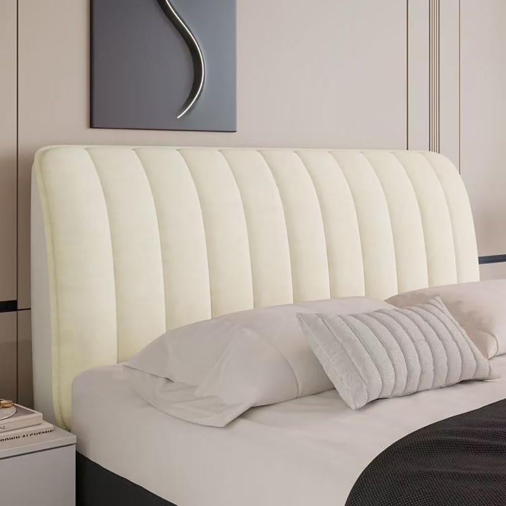 Copritestiera Matrimoniale Imbottita Microfibra Bianco,copritestiera Matrimoniale Elasticizzata Tortora,Coprire Antipolvere in Cotone Cover Addensare AntiGraffio Cuscino(Beige,200x60cm)