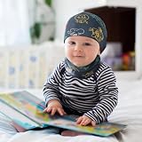 Aolso Dziecięca czapka beanie i szal, zestaw kominka, czapka typu pętla, bawełniany szalik, zimowy szalik dla chłopców i dziewczynek, szalik niemowlęcy (szaro-niebieski)