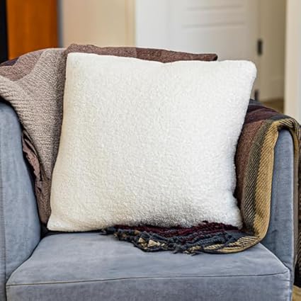 SAMIAH LUXE Cream Teddy Boucle Pillow Covers 20x20 2pcs for Home Living Room Decor, Sherpa Textured Decorative Throw Pillow Covers for Boho Decor, Square Throw Cushion Euro Shams for Modern Farmhouse