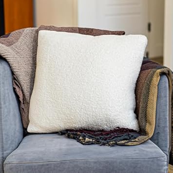 SAMIAH LUXE Cream Teddy Boucle Pillow Covers 20x20 2pcs for Home Living Room Decor, Sherpa Textured Decorative Throw Pillow Covers for Boho Decor, Square Throw Cushion Euro Shams for Modern Farmhouse
