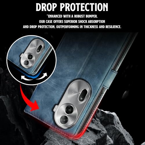 Image of WOW IMAGINE Shock Proof Flip Cover Back Case for Oppo Reno 11 Pro 5G (Magnetic Button Flip Case | Wallet Pockets & Stand | Leather Finish | Aquamarine)