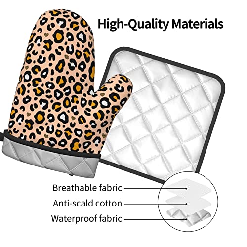 Oven Mitts And Pot Holders Sets,Leopard Print Oven Mitt Pot Holders And Baking Gloves For Cooking Baking Bbq #TOP3