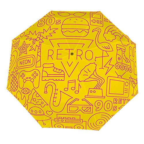 Paraguas Plegable Línea Retro Hamburguesa Paraguas Flamenco Abierto Cerrar Paraguas a Prueba de Viento Ligeros Paraguas compactos al Aire Libre Sol y Lluvia