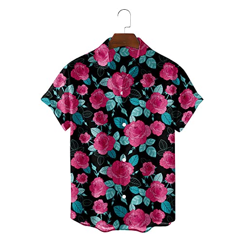 Chemise hawaïenne hommes anti humidité séchage rapide haut de plage fleuri rose rouge