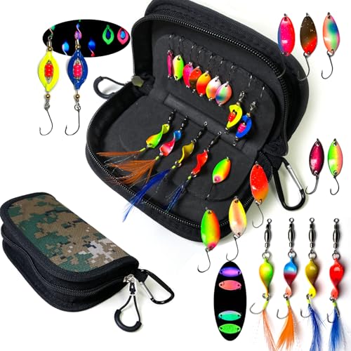 Kupfer Spoons Forelle 14x UV-Aktiv Forellenköder Machilea Spoon Set mit Tasche Blinker Twist Angelzubehör Angelköder Forellen Köder 1.6g/2.5g/3g/3.5g/4g
