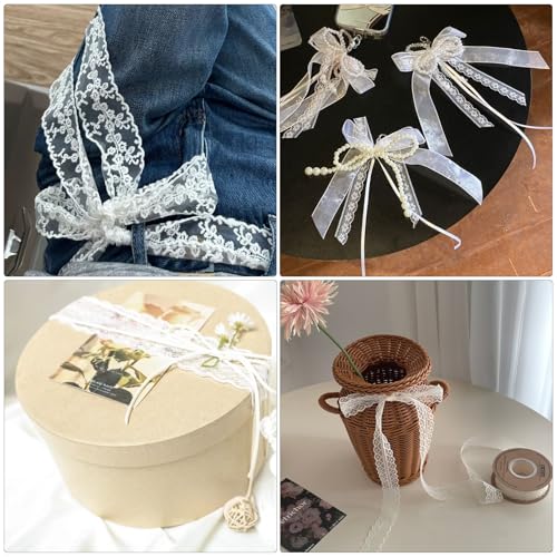 Hiswan Premium White Lace Ribbon – 10 Yards of Vintage Floral Fabric Trim for Crafting, Wedding Décor, Gift Wrapping, and DIY Projects 6 Hiswan Premium White Lace Ribbon – 10 Yards of Vintage Floral Fabric Trim for Crafting, Wedding Décor, Gift Wrapping, and DIY Projects - Image 5