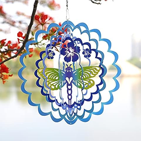 HDNICEZM Kinetic 3D Metal Dragonfly Wind Spinner Hanging Ornament Worth Gift for Home and Garden - 12inch Dragonfly Mandala Kinetic Hanging Whirligigs Sun Catcher Windmills Cover