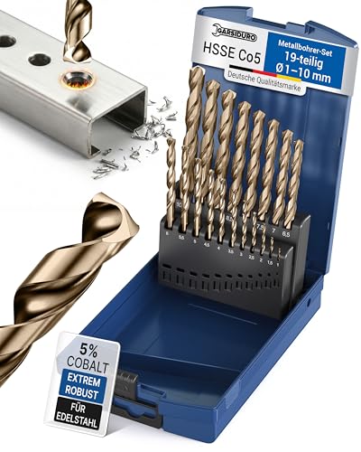 GARSIDURO Metallbohrer Set HSS Cobalt 19tlg. | HSS-Co5 Profi Edelstahlbohrer 1-10mm | Selbstzentrierender Kobalt Spiralbohrer DIN 338 HSS CO Bohrerset für Edelstahl Stahl Eisen Metall | Bohrer Set