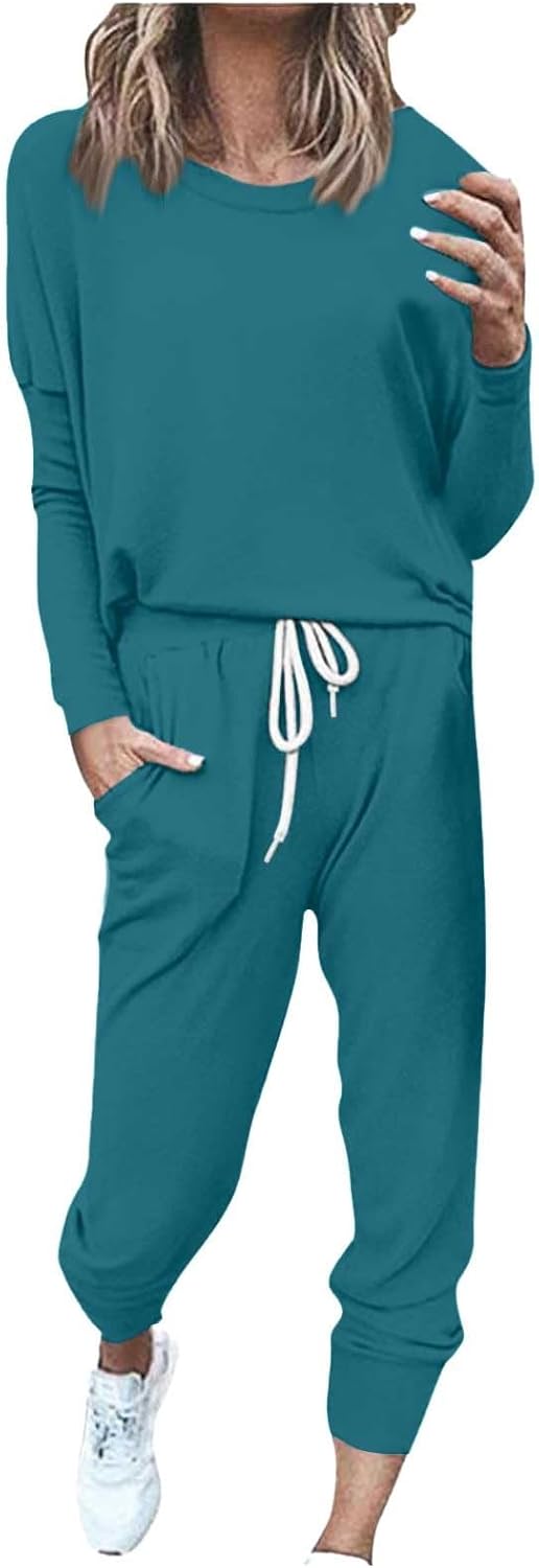 Sweatsuits Women 2 Piece Outfit Crewneck Sweatshirt High Waisted Baggy Sweatpants Workout Athletic Jogger Tracksuit