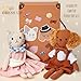 Golray Portable Dress Up Plush Doll Set with Storage Case, Cat & Dog Stuffed Animal Toys, Doll Clothes with Wooden Hangers & Suitcase Wardrobe Travel-Ready Toy Organizer, Gifts for Girls Ages 3+