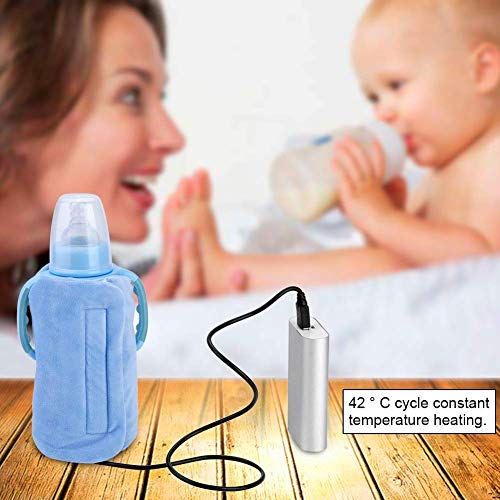 Baby Bottle Warmer - Crystal Velvet USB Portable Travel Mug Milk Heater Bottle Heater Feeding Bottle Infant Storage Bag, Sandwich Type Structure Heat Insulation Safe Design(Blue)