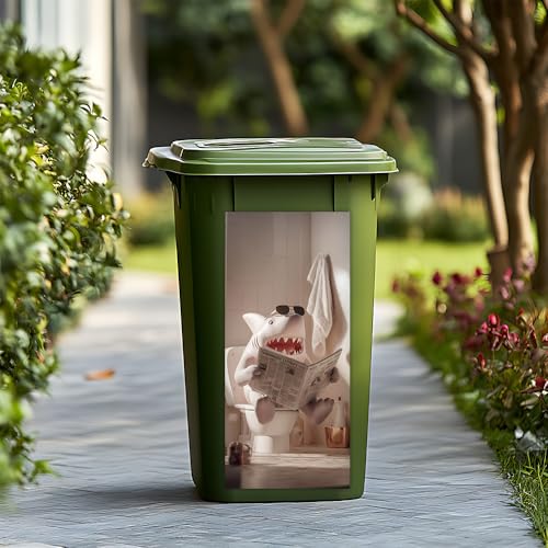 Image of 14.6x32.3 Inch Trash Can Cover Shark Cartoon Reading Newspaper Design Outdoor Garbage Bin Decoration Sticker Wrap