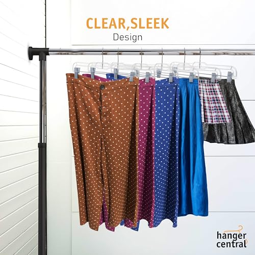 Hanger Central Premium 14 Inch Clear Pants Hangers with Adjustable Clips - 12 Pack Space-Saving Skirt Hangers - Non-Slip Heavy Duty Plastic Closet Organizers with 360° Swivel Hook by Hanger Central - Image 3