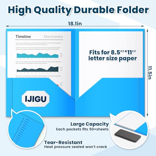 IJIGU 144 Packs Plastic 2 Pocket Folders, Bulk Heavy Duty Folder in 6 Colors, Durable and Sturdy Folders for School and Office Supplies by IJIGU - Image 3
