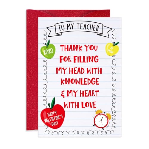 PETCEE Teacher Valentine's Day Card - Thank You Greeting Card & Gift from Student for Teachers 4x6 Inch to My Teacher Appreciation Card Happy Valentines Gift with Envelope