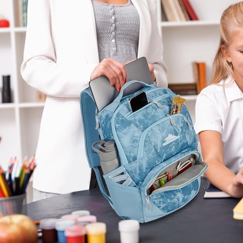 Image of High Sierra Swoop Backpack, Lightweight Bookbag, Large Main Compartment + External Accessory Pockets, Separate Laptop Pocket, Dual Water Bottle Pockets, Fits most 17 inch Laptops, 30L Capacity, Blue Waves