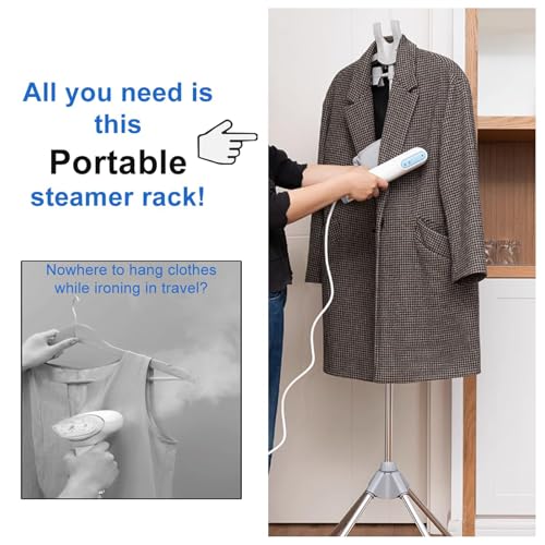 Image of PANCA Handheld Garment Steamer Rack - Adjustable Clothes Iron Stand Hanger for Steam Ironing | Ironing Machine Bracket for Coats, Shirts, Dresses & More | Durable & Space-Saving Design (White)