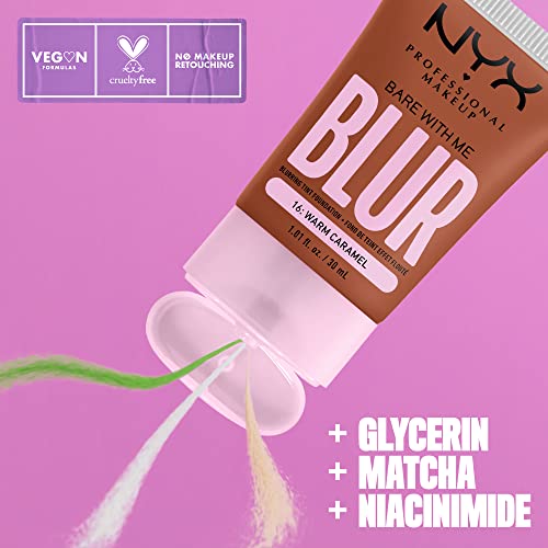 NYX PROFESSIONAL MAKEUP Bare With Me Blur Skin Tint Foundation Make Up with Matcha, Glycerin & Niacinamide - Warm Caramel - image 2