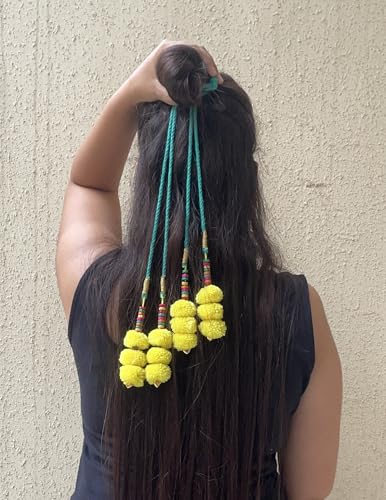 Image of Zippy Flora Handmade Boho Parandi /Paranda /Traditional Hair Accessory Braid Tassles /Hair Extension /Choti (Genda Parandi (Green))