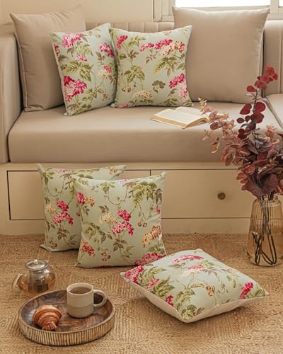 Image of Clasiko Set of 5 Cushion Covers 24x24 Inch - Duck Cotton Decorative Cushion Covers English Garden