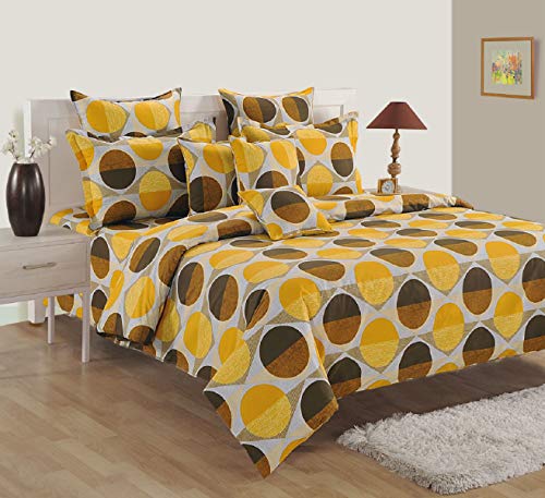 Image of Swayam Pure Cotton King Bedsheet with 2 Pillow Covers | 160 TC Soft Breathable Bed Sheet | Geometric Printed | Size 108 x 108 inch | Comfortable & Durable for Bedroom - Yellow