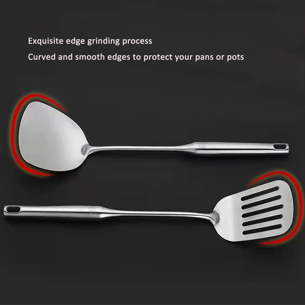 Juego de utensilios de cocina de acero inoxidable 304, 4 piezas, espátula, cuchara de sopa, pala con fugas, juego de herramientas de cocina (4)