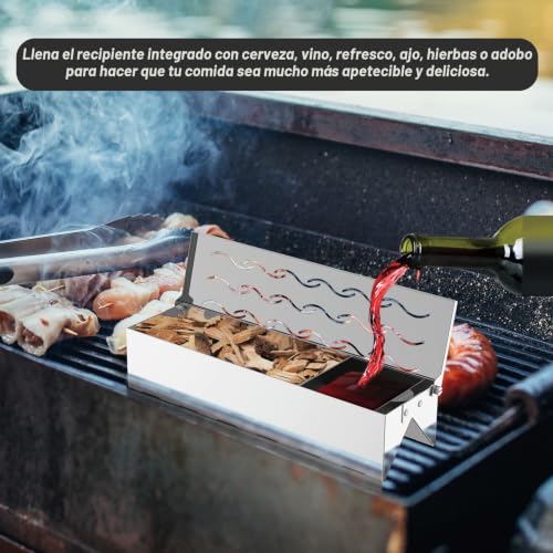 Miniatura 3 de Onlyfire Caja De Ahumar Acero Inoxidable Patrón De Onda Ahumador Con Depósito De Agua Pare Barbacoa De Gas,Carbón Y Leña,Smoker Box