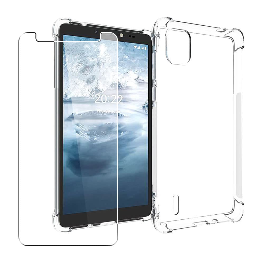 SDTEK Custodia Per Nokia C2 2nd Edition – Cover Trasparente Con Angoli Airbag + Vetro Temperato