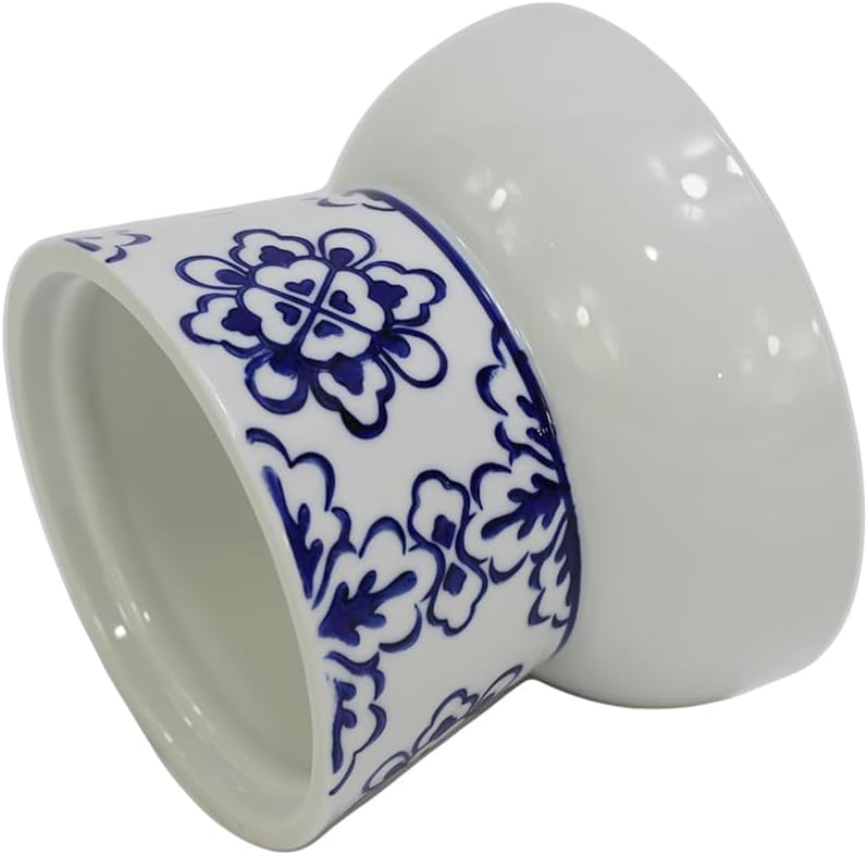 5 Inch Wide Elevated Ceramic Cat Bowls, Food and Water Bowl for Elder Big Cats Small Dogs, Raised Design Easy Eating, Protect Cat's Spine-10 FL OZ Blue and White
