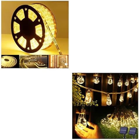 Jnaurb 2 Pack 20Ft Warm White Solar String Lights Outdoor, 100ft 720 LED Wihite Rope Lights Outdoor with 8 Modes, Waterproof for Garden Patio, Indoor Outdoor Decorations Cover