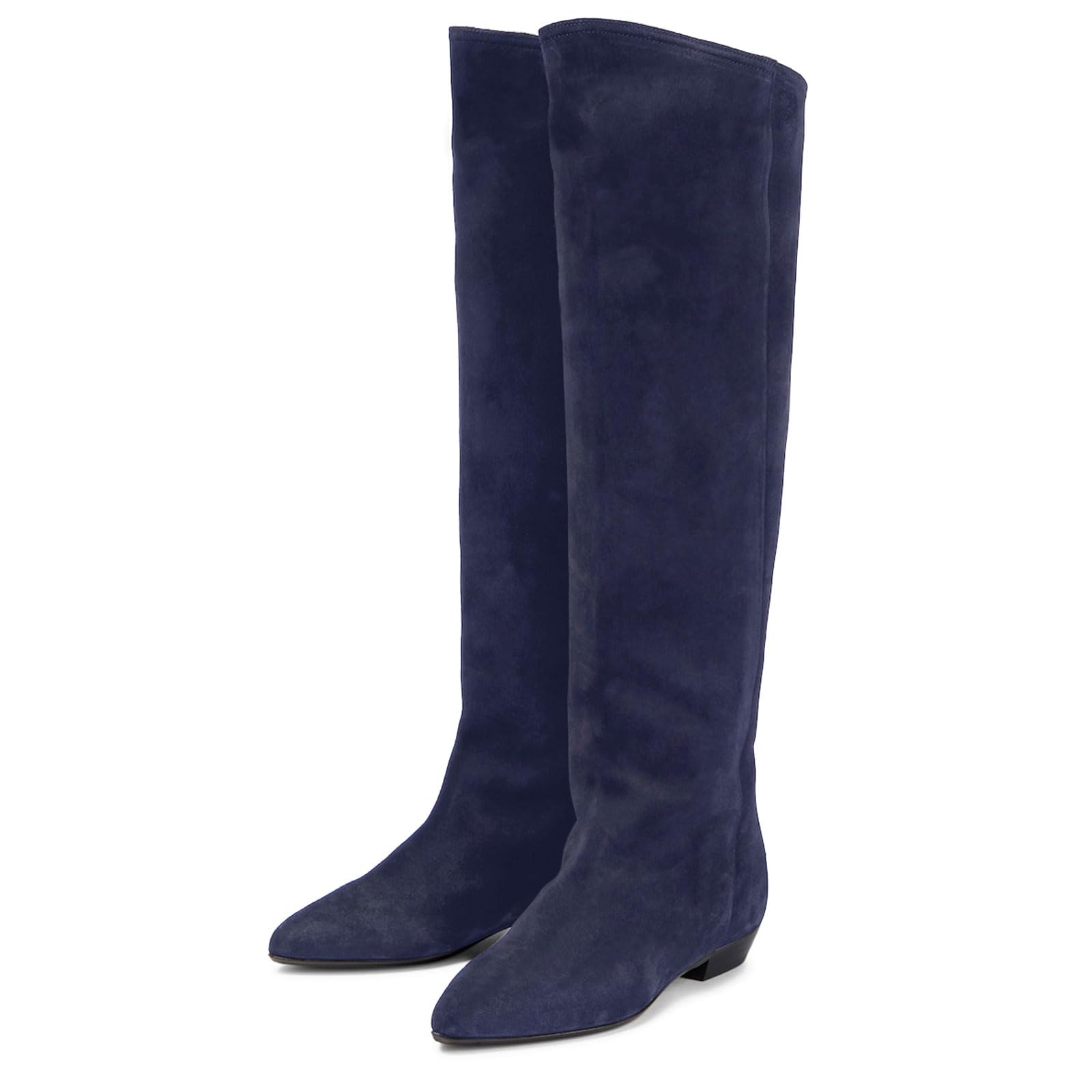 Womens Pointed Toe Knee High Flat Boot Comfortable Pull On Flat Heel Wide Calf Boots Fashion Casual Formal