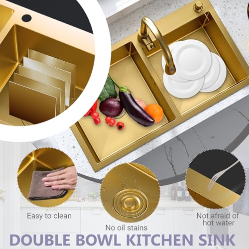 Fregadero de acero inoxidable dorado rectangular grande 80x45cm sobre encimera 2