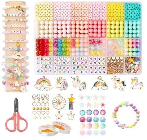 Image of LERUBGA 1300+ DIY Bracelet Making Kit for Kids, DIY Jewellery Making Art & Craft Kit with Clay Beads & Unicorn Charms, Gift for Girls (5-12 Years)